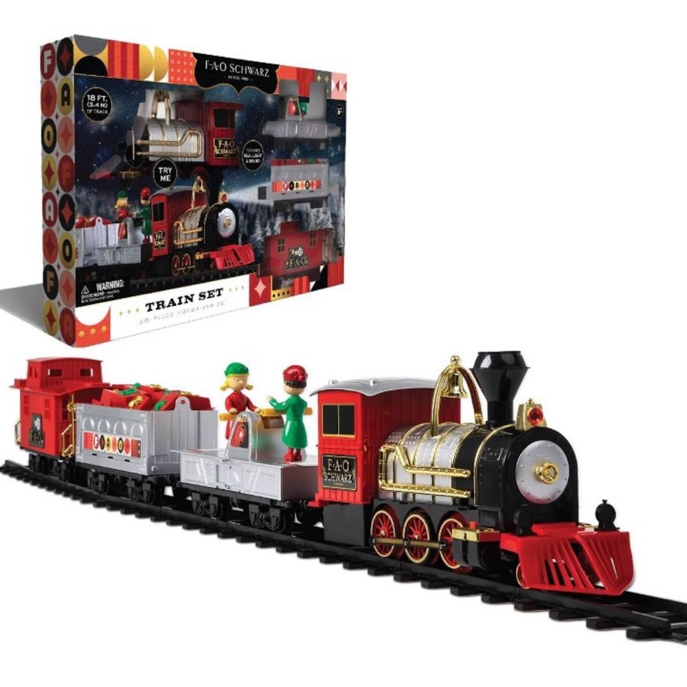 FAO Schwarz Classic Motorized Train Set 30 Piece Lights Sound 18 ft Track New